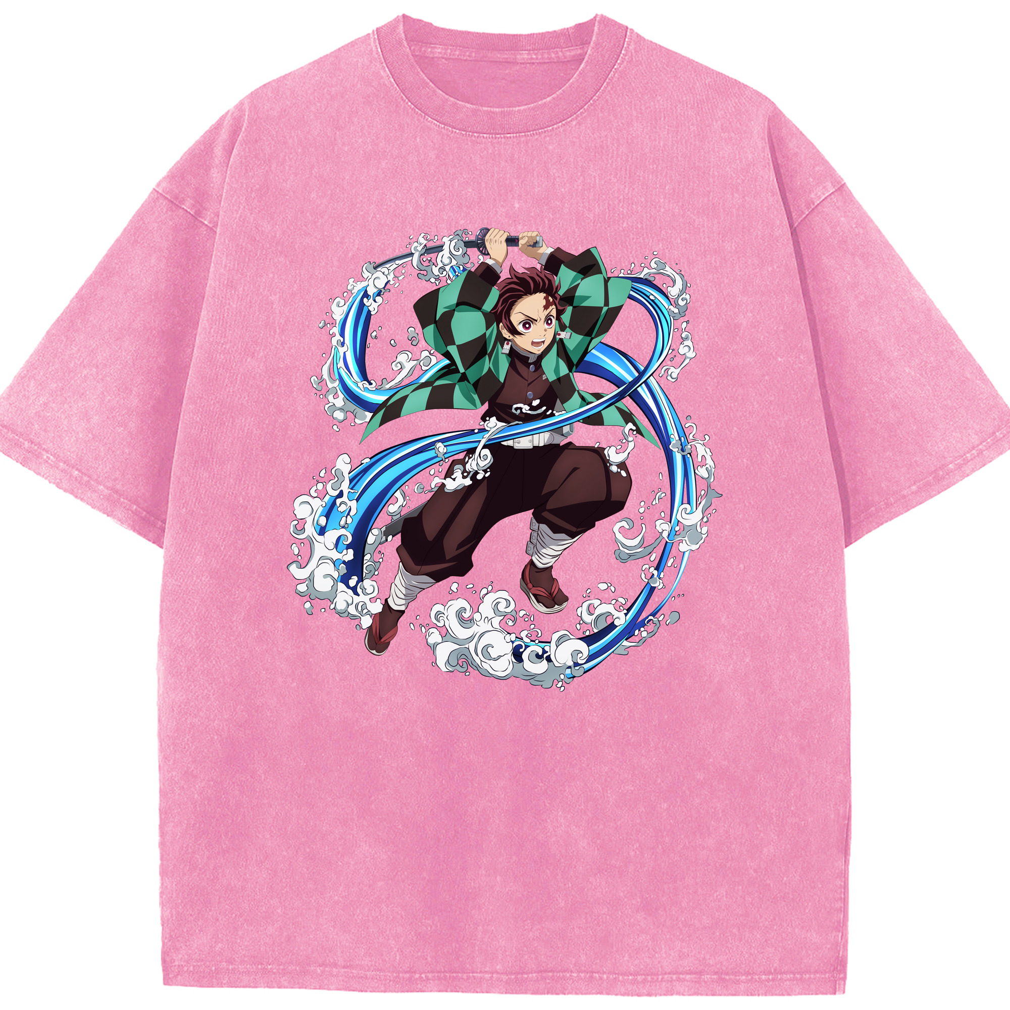 （画像用） 鬼滅の刃 竈門 炭治郎／かまど たんじろう Kamado Tanjirou 綿100% ヴィンテージ風 半袖Tシャツ（フロントプリント）